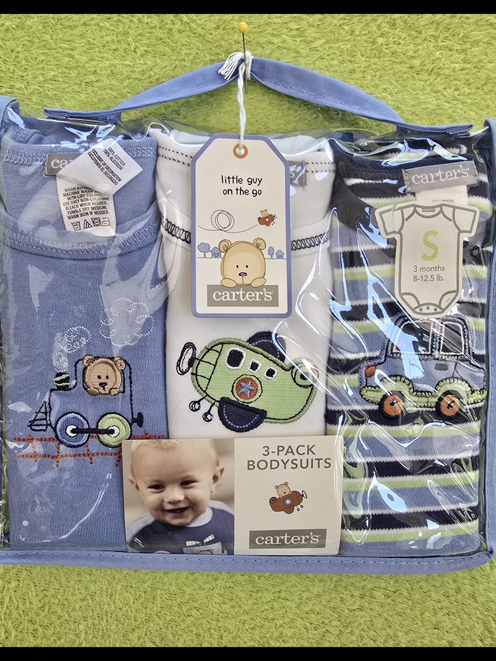 NWT 0-3M Baby BOYS - 3-Pack Little Guy On The Go Bodysuits TRAIN PLANE CAR (Q1)